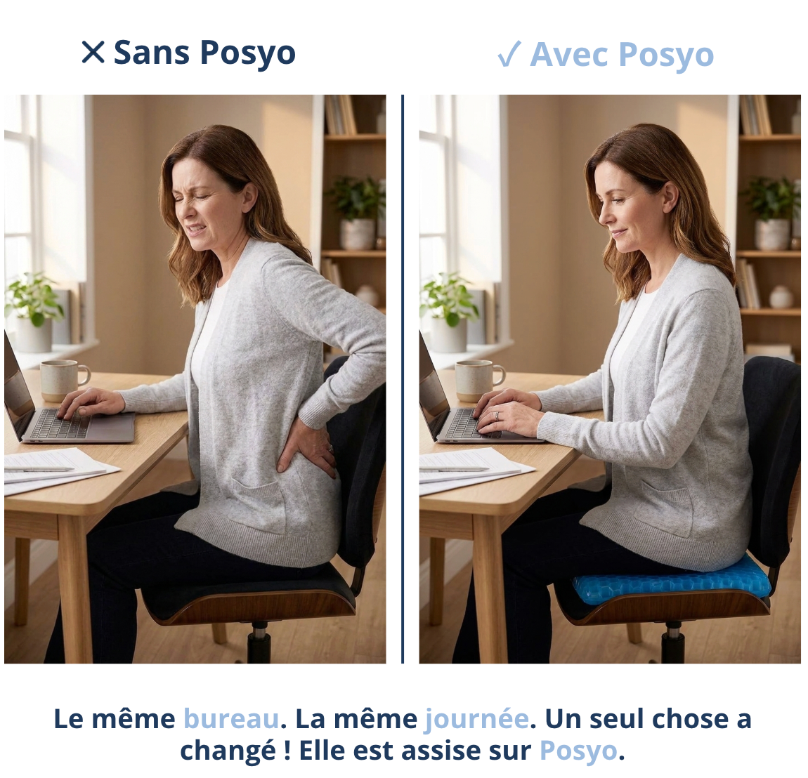 Coussin Gel Alvéolé Posyo® – Soulagement Assise Coccyx & Bas du Dos