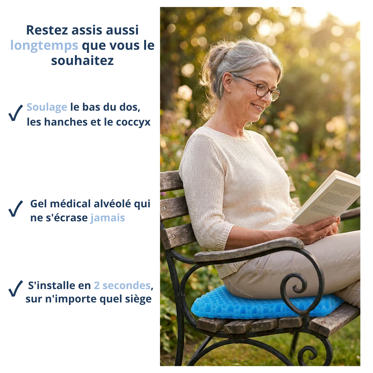 Coussin gel Posyo posé sur une chaise de bureau