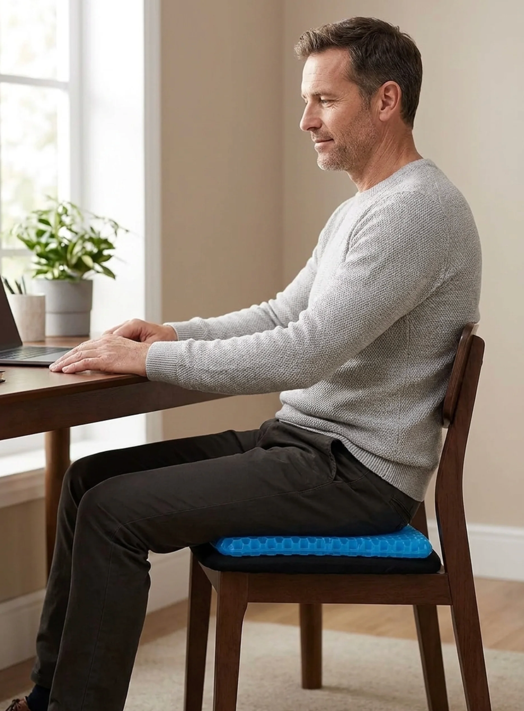 Coussin gel alvéolé Posyo bleu pour le télétravail